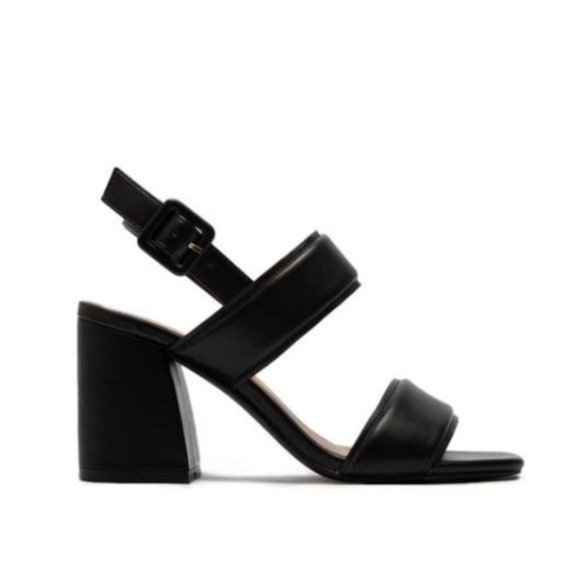 !! NEW !! Double Bland Square Toe Mid Heel Sandals in Black - Picture 2 of 7